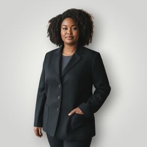 Talbots Italian‎ Wool Blazer 14W Black Three Button Jacket Plus Size Office Wear